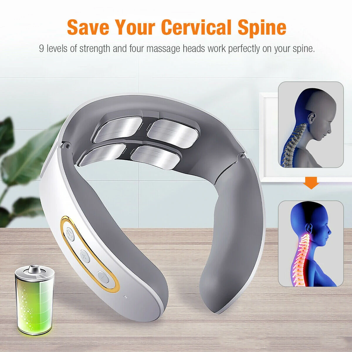 (image for) CHIGO 4-Head Neck Massager TENS Muscle Neck Massager Wireless Electric Neck Massager Device 6 Massage Modes 9 Strength Levels